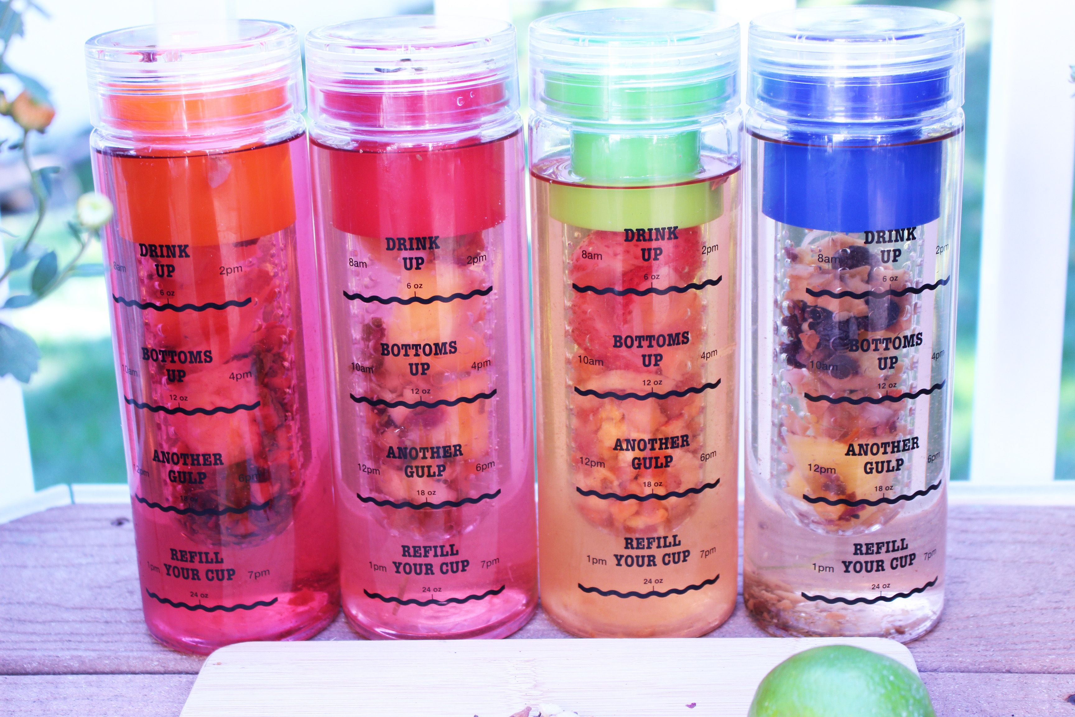 Four premium Infusion Water Bottles with Drink Tracker